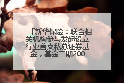 新华保险：联合相关机构参与发起设立行业首支私募证券基金，基金二期200亿元已募集完毕